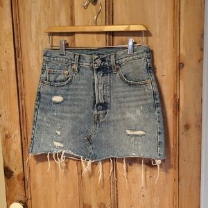 Levi's Light Blue Distressed Denim Mini Skirt